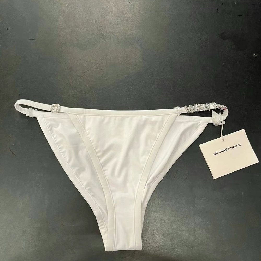 Alexander Wang White Bikini Bottom with Crystal Logo